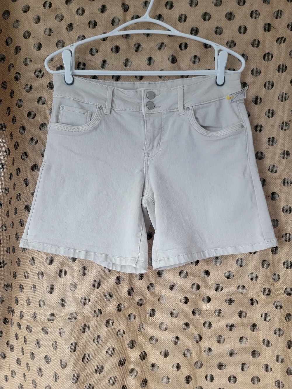Off White Denim Shorts with Double-Button Waist